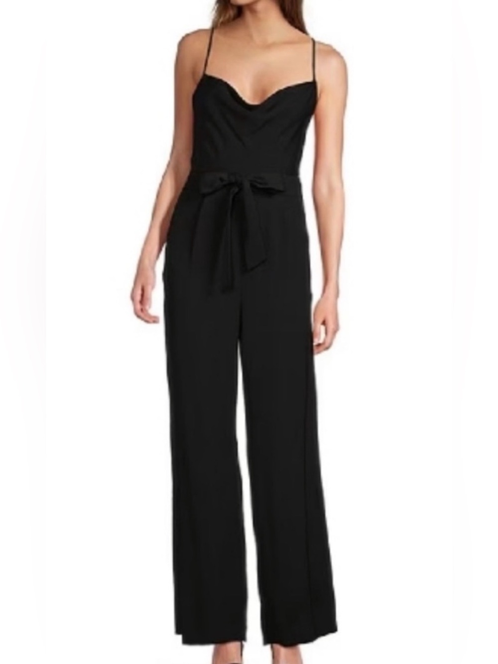 ANTONIO MELANI Black Cowl-Neck Wide-Leg Jumpsuit with Self Tie